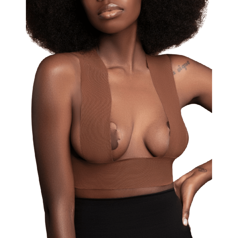 BYE-BRA – BODY TAPE 5 M X 6,5 CM + 3 PAIRES DE CACHE-MATIN MARRON
