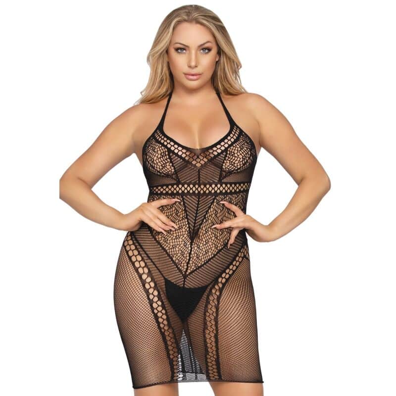 LEG AVENUE – MINI ROBE MULTI FILET TAILLE UNIQUE – NOIR