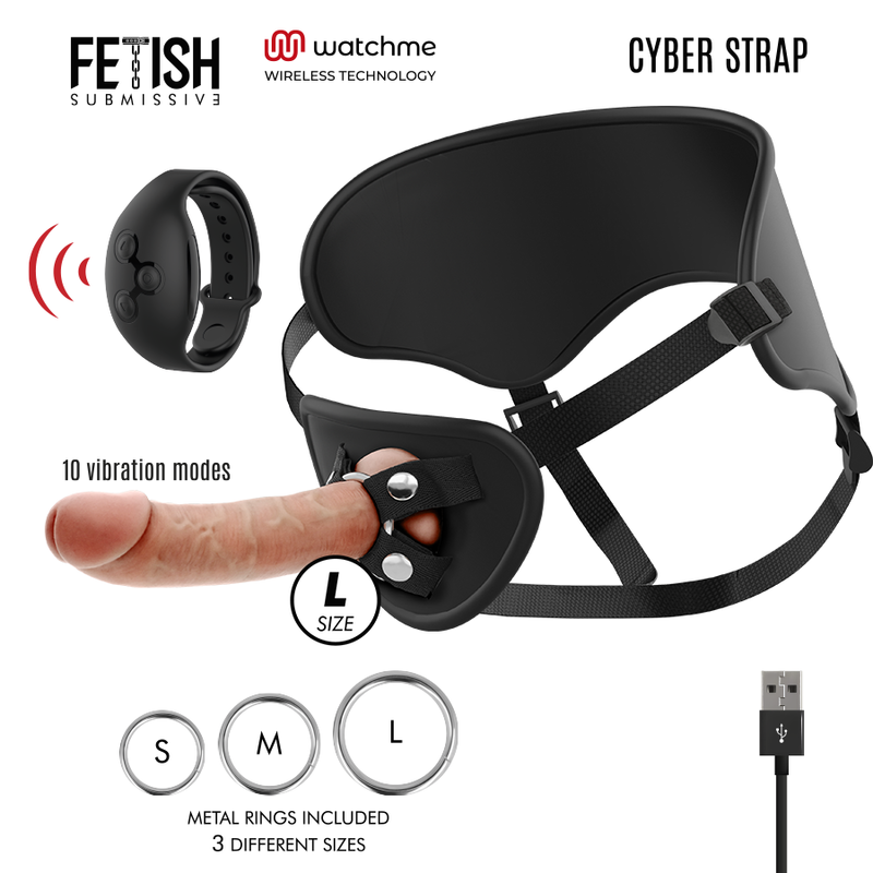 FETISH SUBMISSIVE CYBER STRAP – HARNAIS AVEC TÉLÉCOMMANDE DILDO WATCHME L TECHNOLOGIE