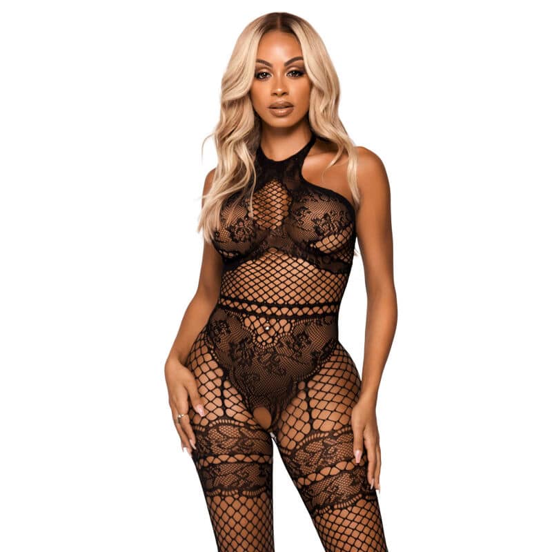 LEG AVENUE – NET HALTER BODYSTOCKING TAILLE UNIQUE – NOIR