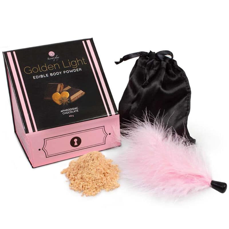SECRETPLAY – GOLDEN LIGHT KIT POUDRE COMESTIBLE ET PLUME APHRODISIAQUE CHOCOLAT