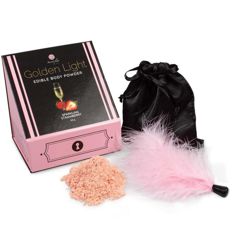 SECRETPLAY – GOLDEN LIGHT KIT POUDRE COMESTIBLE ET PLUME DE FRAISE PÉTILLANTE
