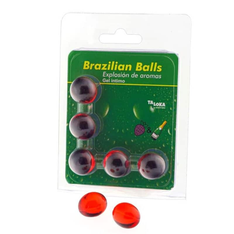 TALOKA – 5 BOULES BRÉSILIENNES GEL INTIME FRAISES  CHAMPAGNE