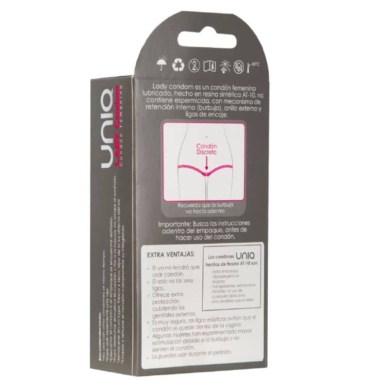 UNIQ – LADY CONDOM PRÉSERVATIFS FÉMININS SANS LATEX AVEC PORTE-JARRETELLES 3 UNITÉS