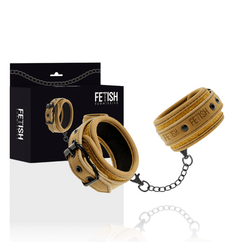 FETISH SUBMISSIVE ORIGEN – MENOTTES EN CUIR VÉGÉTALIEN AVEC DOUBLURE EN NÉOPRÈNE