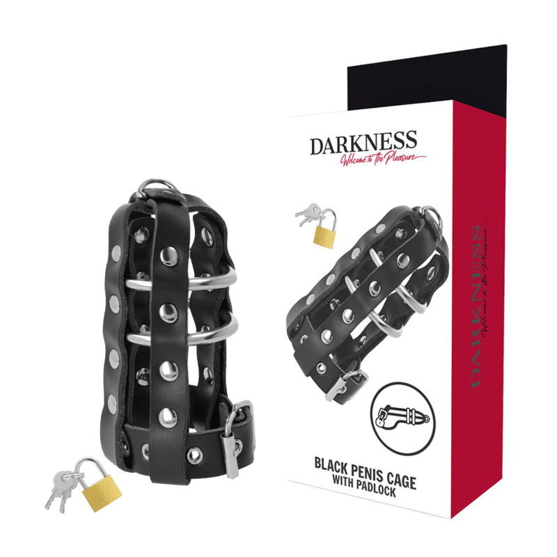 DARKNESS – CAGE DE CHASTETÉ EN CUIR AVEC SERRURE