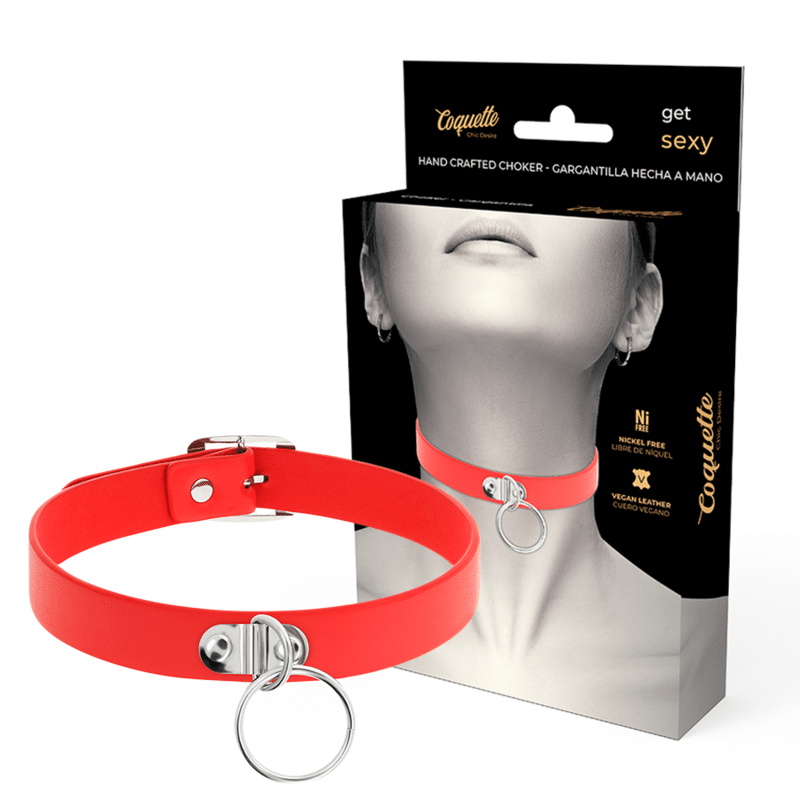 COQUETTE – CHIC DESIRE COLLIER CUIR VEGAN ROUGE FEMME ACCESSOIRE FÉTICHE