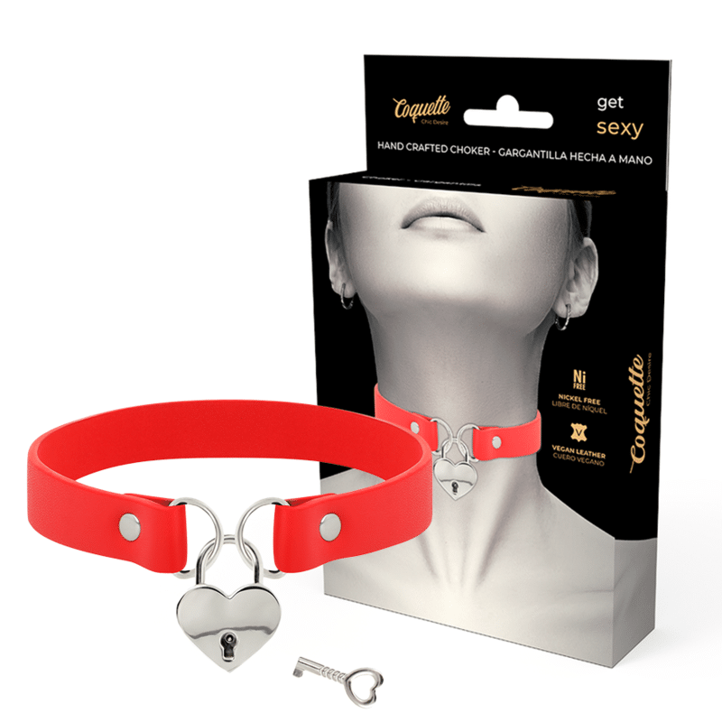 COQUETTE – CHIC DESIRE COLLIER EN CUIR VEGAN ROUGE AVEC ACCESSOIRE COEUR AVEC CL?