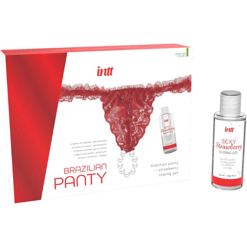 INTT RELEASES – CULOTTE ROUGE BRÉSILIENNE AVEC PERLES ET GEL LUBRIFIANT 50 ML