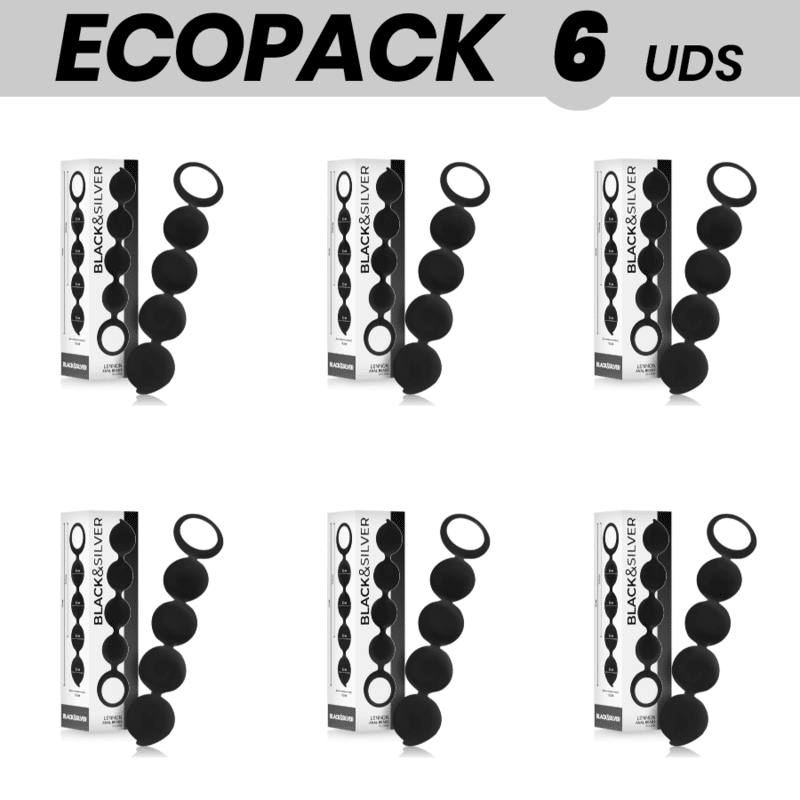 ECOPACK 6 UNITÉS – PLUG ANAL LENNON BLACKSILVER AVEC BOULES ANAL 15 CM