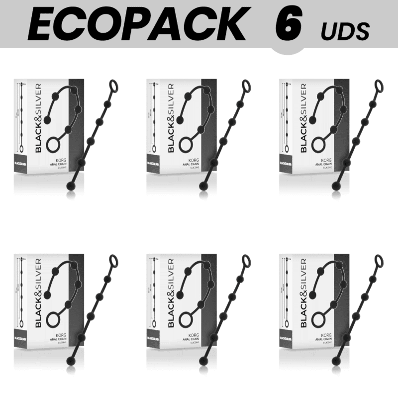 ECOPACK 6 UNITÉS – CHAÎNE ANAL EN SILICONE KORG BLACKSILVER 21 CM