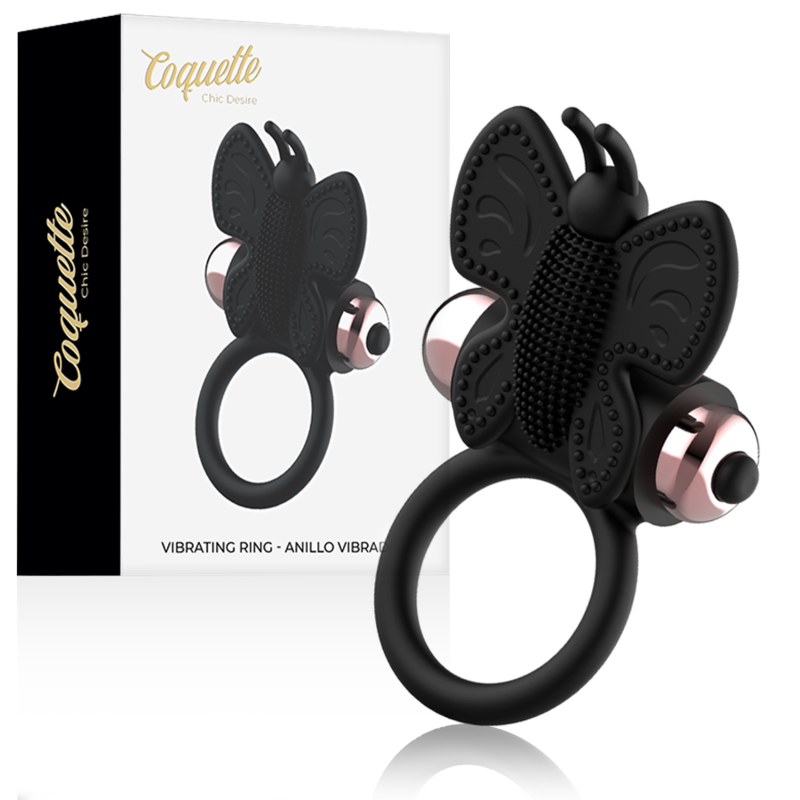 COQUETTE TOYS – COCKRING PAPILLON AVEC VIBRATEUR NOIR/ OR