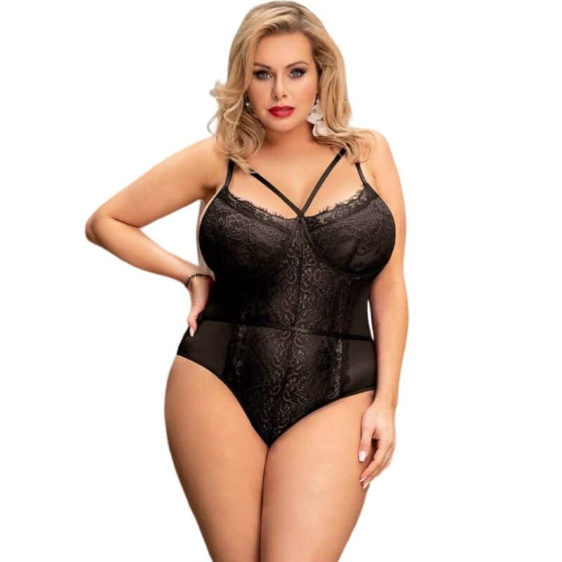 QUEEN LINGERIE – TEDDY ENCAJE NEGRO S/M