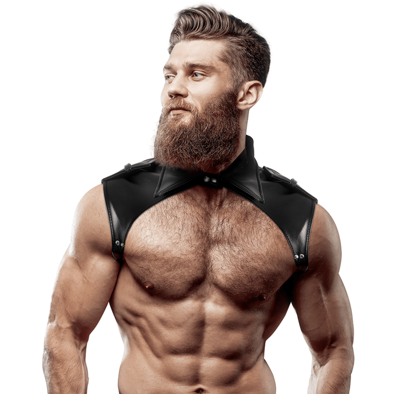 FETISH SUBMISSIVE ATTITUDE – HARNAIS DE COU AJUSTABLE EN CUIR ÉCOLOGIQUE BRIGADE POUR HOMMES