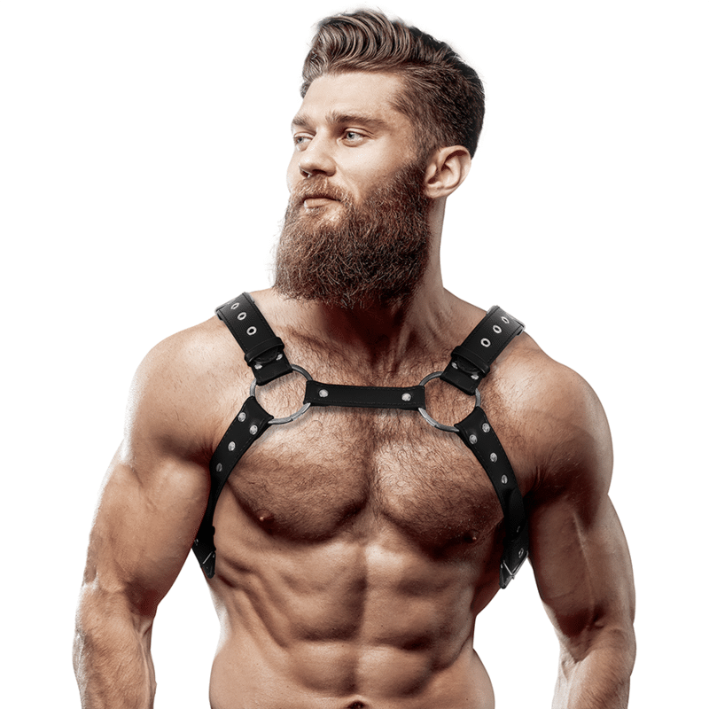 FETISH SUBMISSIVE ATTITUDE – HARNAIS POITRINE EN CUIR ÉCOLOGIQUE POUR HOMMES AVEC CLOUS
