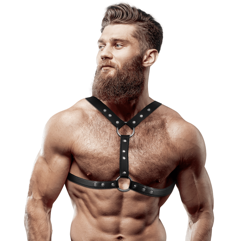 FETISH SUBMISSIVE ATTITUDE – HARNAIS POITRINE EN CUIR ÉCOLOGIQUE AVEC DOUBLE SUPPORT ET CLOUS POUR HOMMES