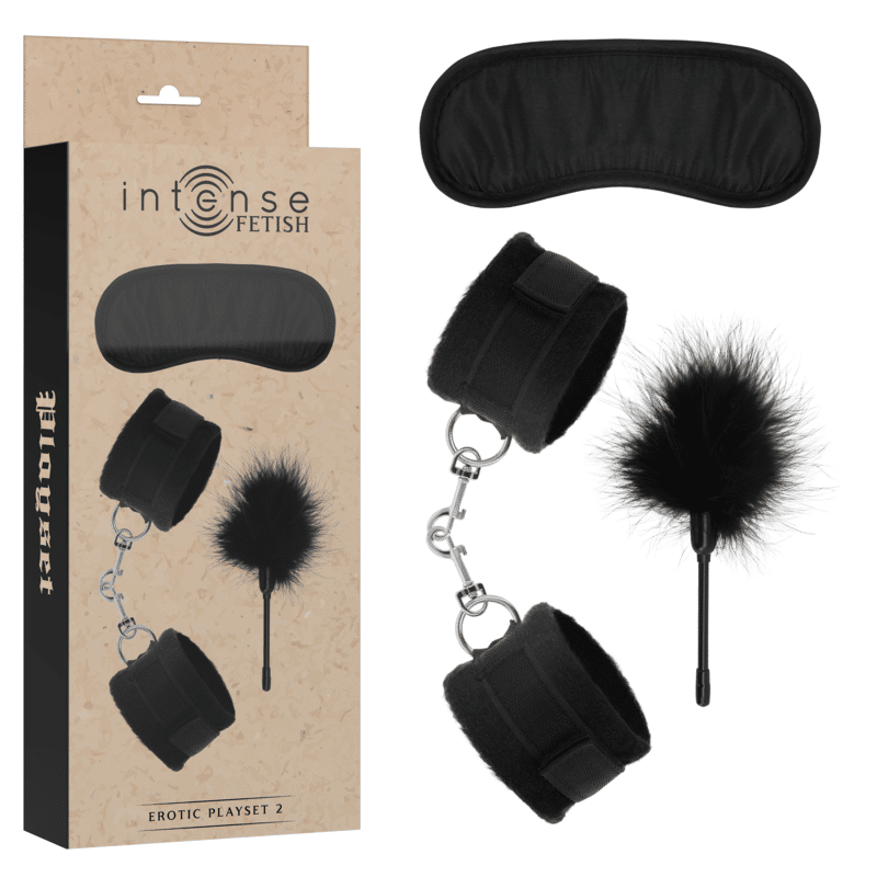 INTENSE FETISH – PLAYSET ÉROTIQUE 2 AVEC MENOTTES, MASQUE AVEUGLE ET TICKLER