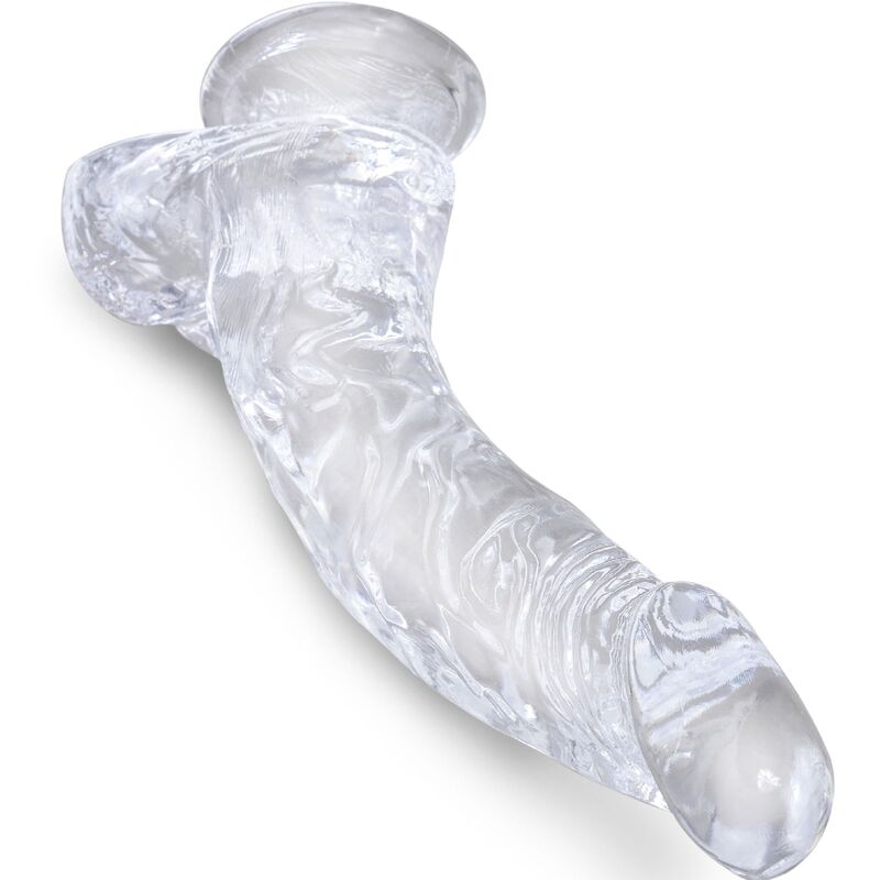 KING COCK – CLEAR PÉNIS COURBE RÉALISTE AVEC BOULES 16.5 CM TRANSPARENT