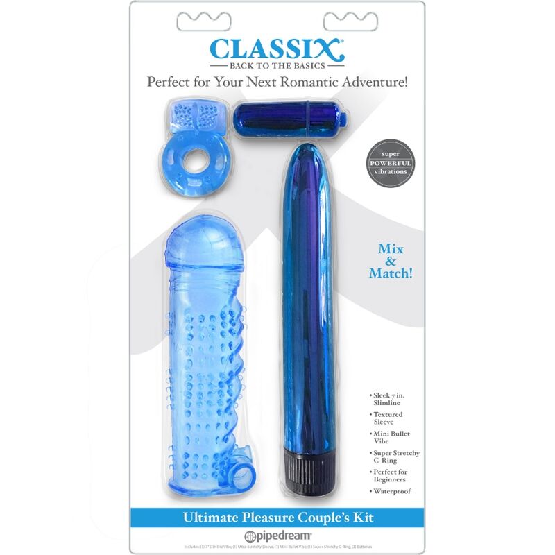 CLASSIX – KIT POUR COUPLES AVEC ANNEAU, GAINE ET BALLES BLEUES