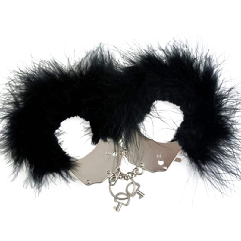 ADRIEN LASTIC – MENOTTES EN MÉTAL À PLUMES NOIRES