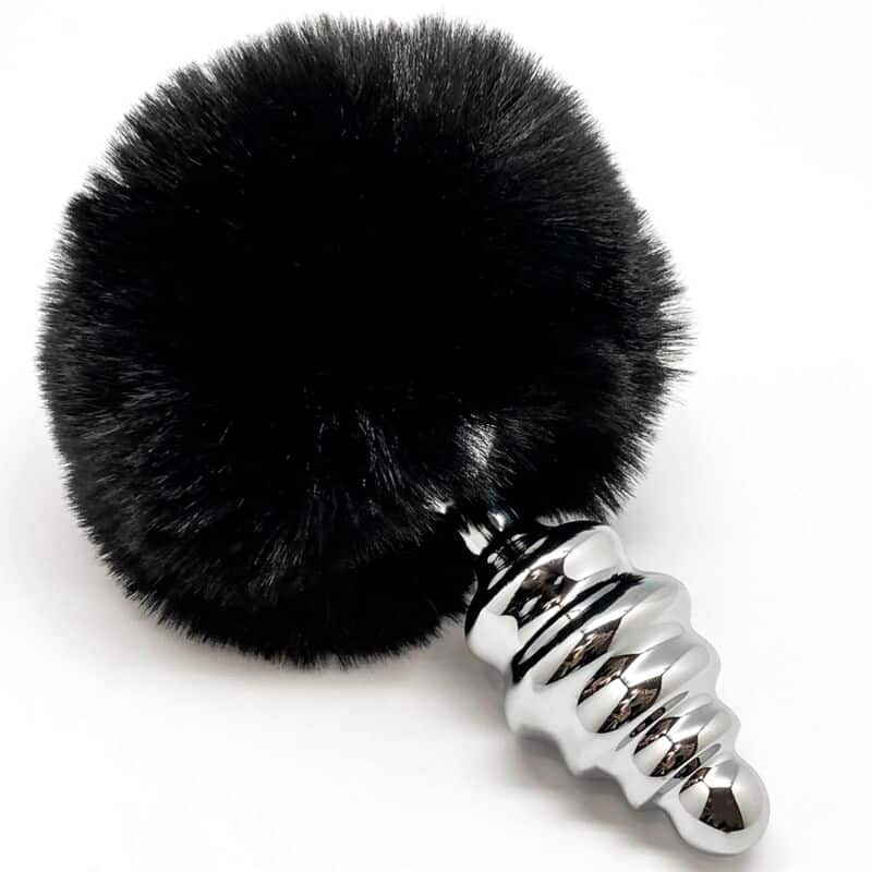 ALIVE – PLUG DE PLAISIR ANAL SPIRAL METAL FLUFFY NOIR TAILLE S