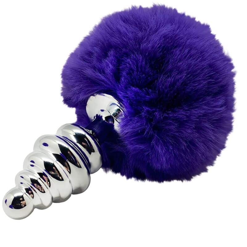 ALIVE – PLUG DE PLAISIR ANAL SPIRAL METAL FLUFFY VIOLET FONCÉ TAILLE L