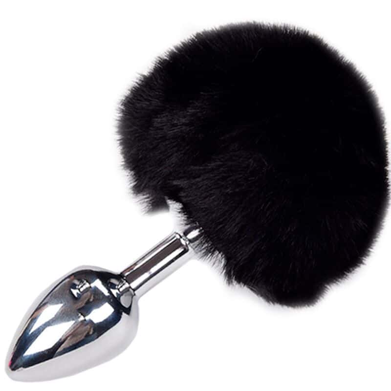 ALIVE – PLUG DE PLAISIR ANAL LISSE MÉTAL FLUFFY NOIR TAILLE S