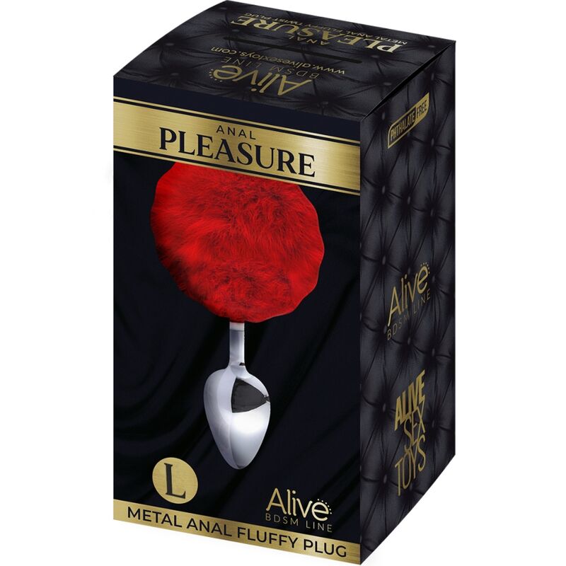 ALIVE – PLUG DE PLAISIR ANAL LISSE MÉTAL FLUFFY ROUGE TAILLE L