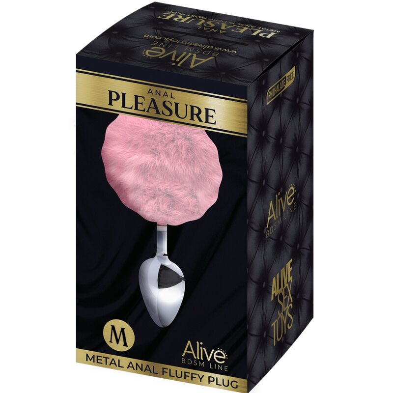 ALIVE – PLUG DE PLAISIR ANAL LISSE MÉTAL FLUFFY ROSE TAILLE M