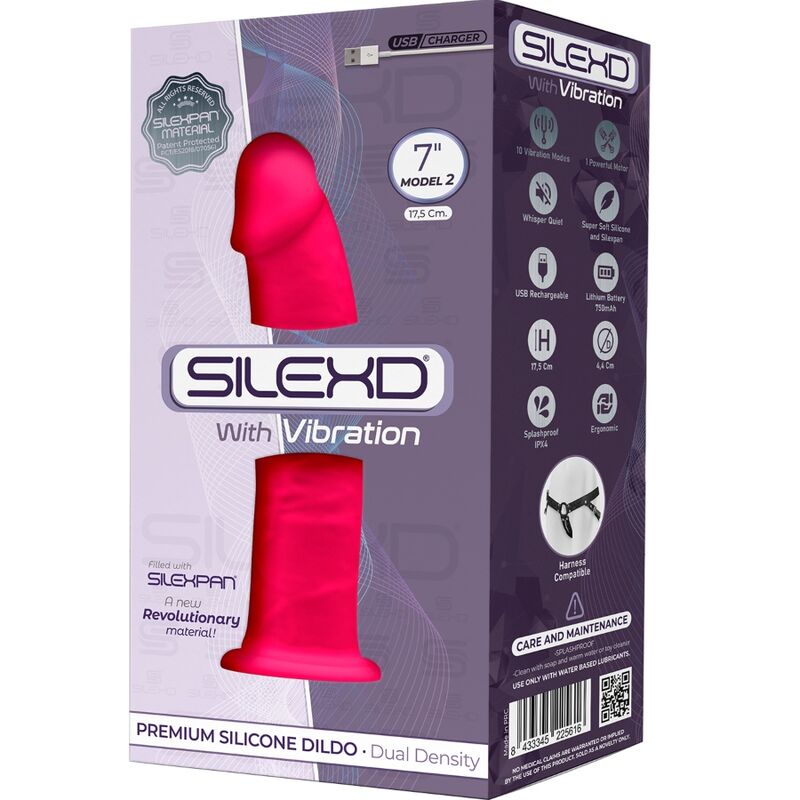 SILEXD – MODÈLE 1 VIBRATEUR PÉNIS RÉALISTE SILICONE PREMIUM SILEXPAN FUCHSIA 17.5 CM