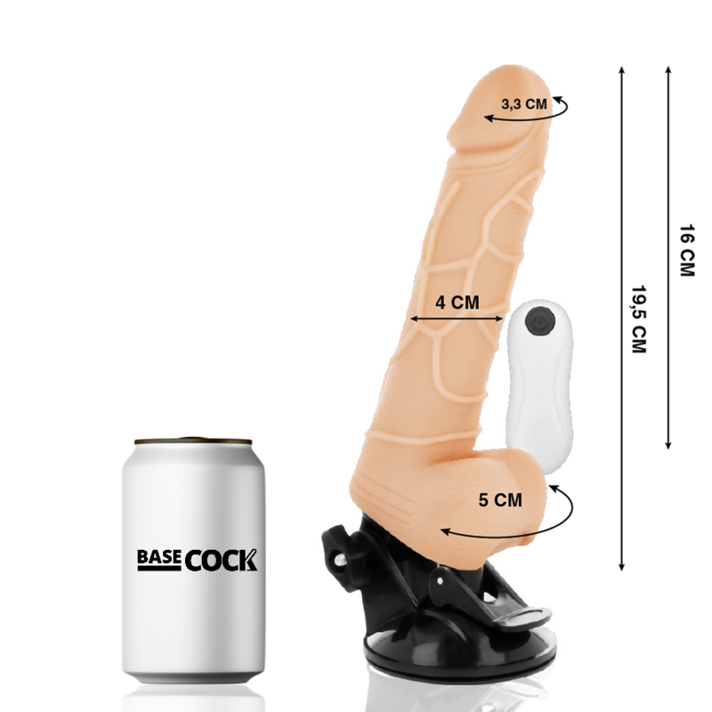BASECOCK – VIBRATEUR RÉALISTE TÉLÉCOMMANDE NATUREL AVEC TESTICULES 19,5CM