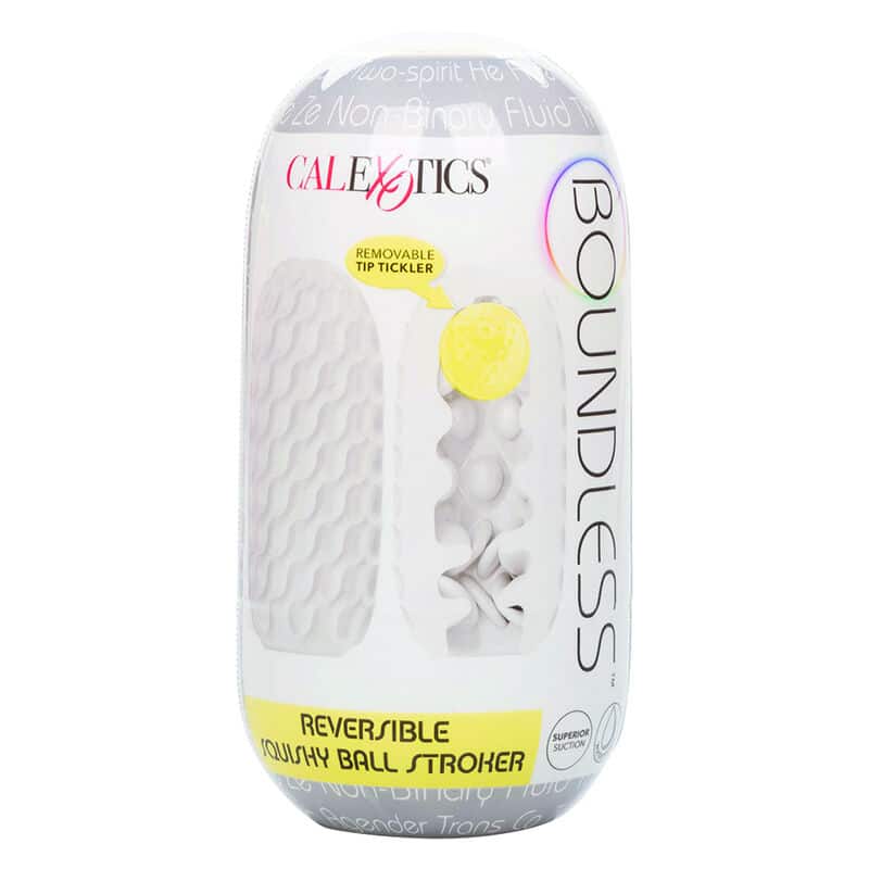 CALIFORNIA EXOTICS – BOUNDLESS SQUISHY RÉVERSIBLE BALL STROKE GRIS