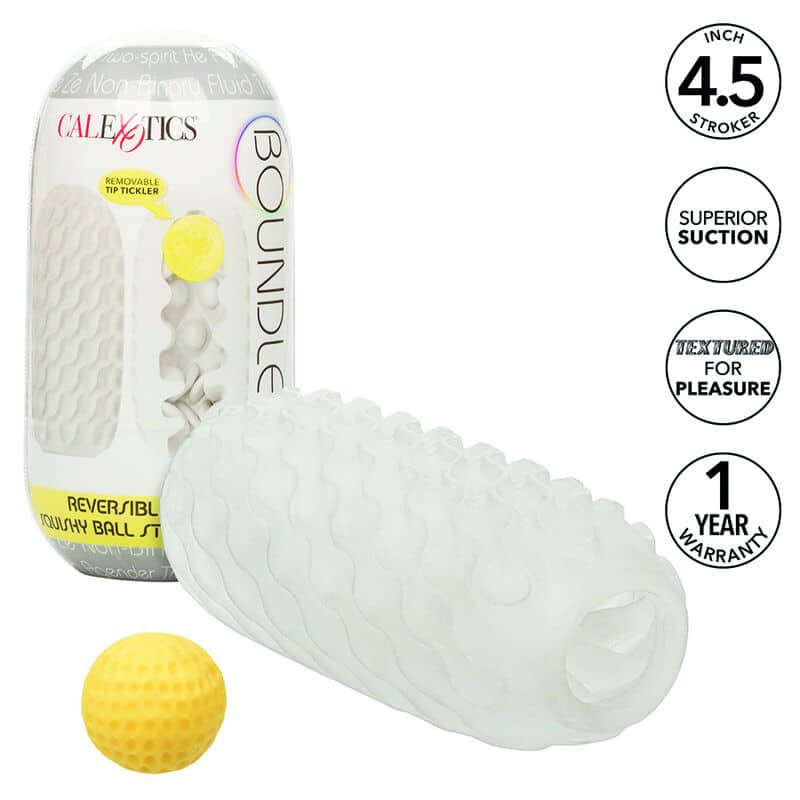 CALIFORNIA EXOTICS – BOUNDLESS SQUISHY RÉVERSIBLE BALL STROKE GRIS