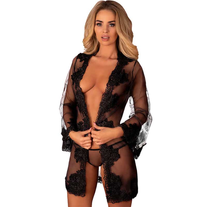 LIVCO CORSETTI FASHION – ROBE DE CHAMBRE + CULOTTE HERINA LC XG056 NOIR TAILLE UNIQUE