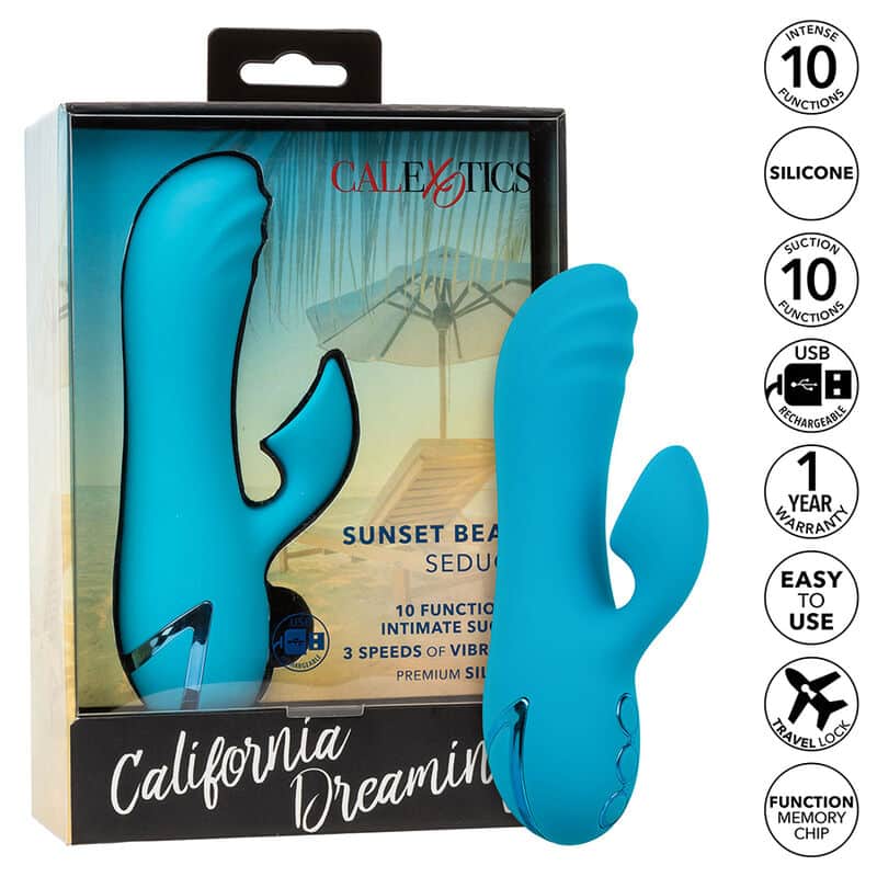 CALEXOTICS – SUNSET BEACH SEDUCER VIBRATEUR  STIMULATEUR 10 FONCTIONS BLEU