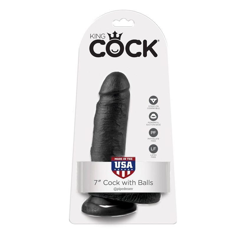 KING COCK – 7 GODE NOIR AVEC BOULES 17.8 CM