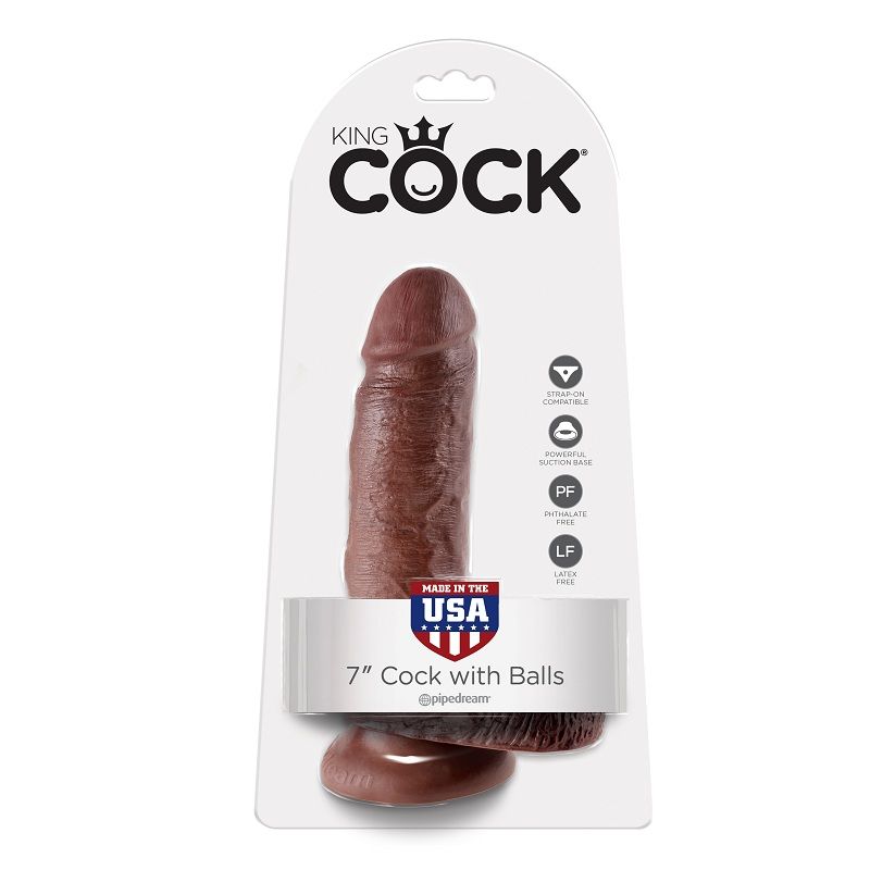 KING COCK – 7 GODE MARRON AVEC BOULES 17.8 CM