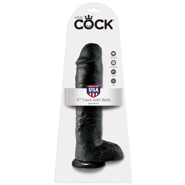 KING COCK – 11 GODE NOIR AVEC BOULES 28 CM