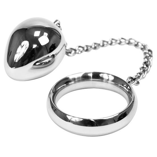 METAL HARD – ANNEAU PÉNIEN 50MM + CHAÎNE AVEC BILLE MÉTALLIQUE