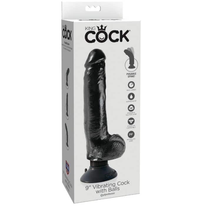 KING COCK – GODE VIBRANT AVEC TESTICULES 23 CM NOIR