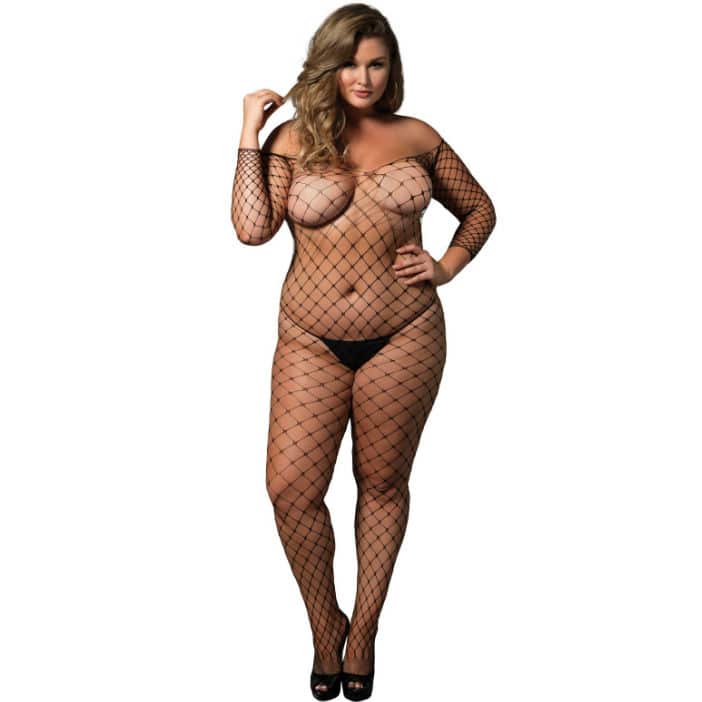 LEG AVENUE – BODYSTOCKING  ÉPAULES DÉNUDÉES NOIR GRANDE TAILLE
