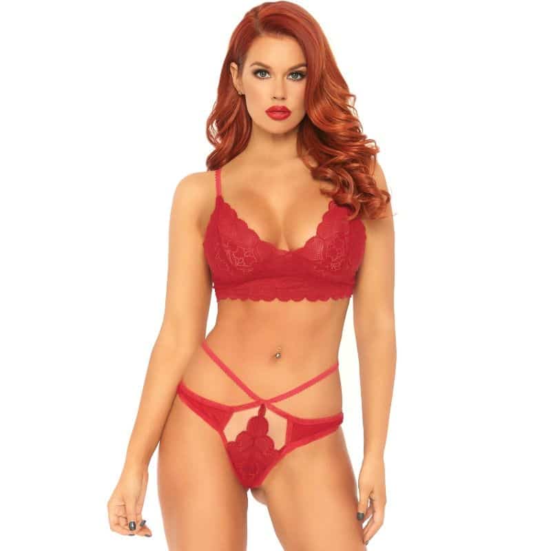 LEG AVENUE – ENSEMBLE 2 PIÈCES BRALETTE ET STRING EN DENTELLE S/M