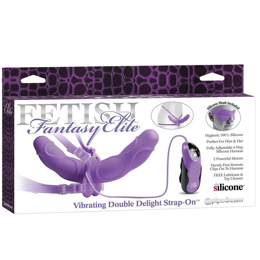 FETISH FANTASY ELITE – VIBRATING DOUBLE DELIGHT STRAP-ON PURPLE