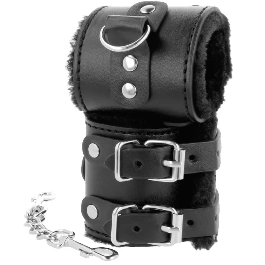 DARKNESS – MENOTTES AJUSTABLES EN CUIR NOIR AVEC DOUBLURE