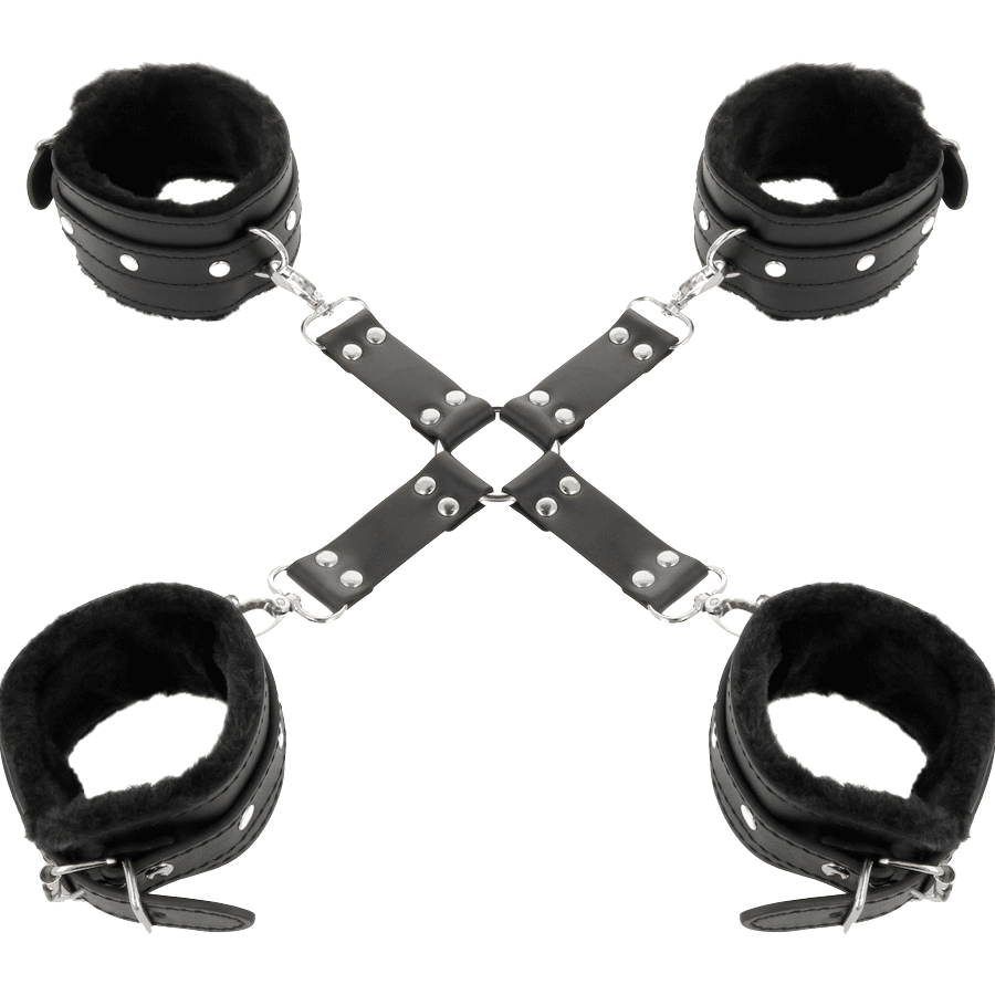 DARKNESS – MENOTTES EN CUIR POUR PIEDS ET MAINS NOIR