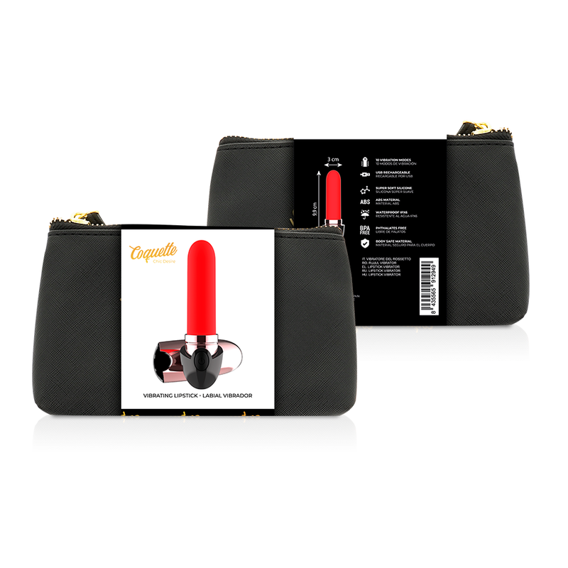 COQUETTE TOYS – VIBRATEUR RECHARGEABLE ROUGE A LÈVRES NOIR/ OR