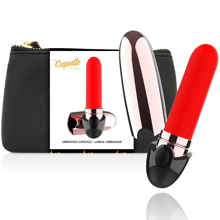 COQUETTE TOYS – VIBRATEUR RECHARGEABLE ROUGE A LÈVRES NOIR/ OR