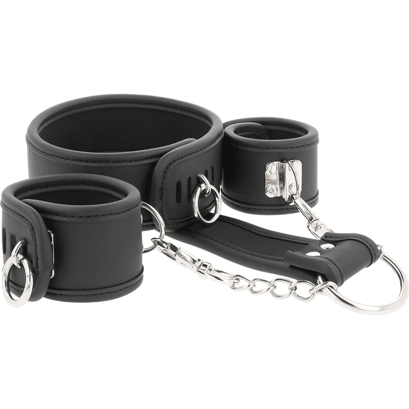 FETISH SUBMISSIVE – COLLIER ET MENOTTES EN CUIR VÉGAN AVEC DOUBLURE EN NOPRÈNE