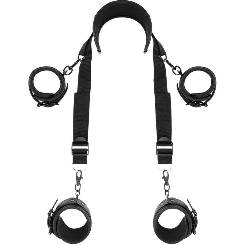 FETISH SUBMISSIVE – POSITION MAÎTRE AVEC 4 MENOTTES DOUBLÉES DE NOPRÈNE