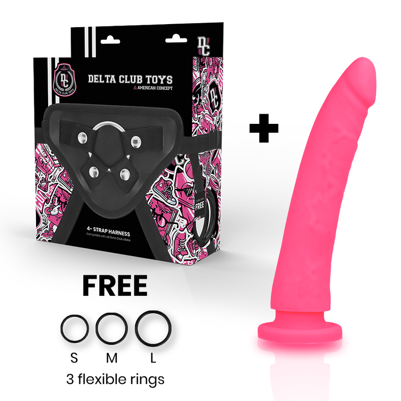 DELTA CLUB – TOYS HARNAIS + DONG SILICONE ROSE 17 X 3 CM